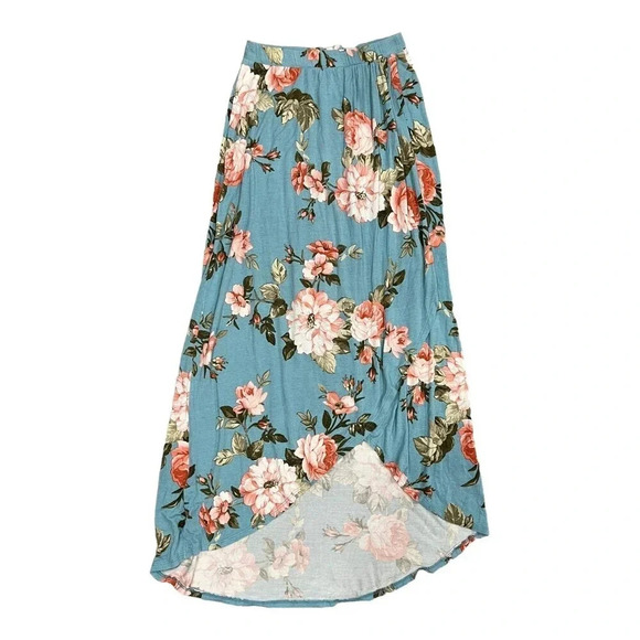 GILLI Blue Floral Faux Wrap High Low Maxi Skirt XS - Picture 1 of 3